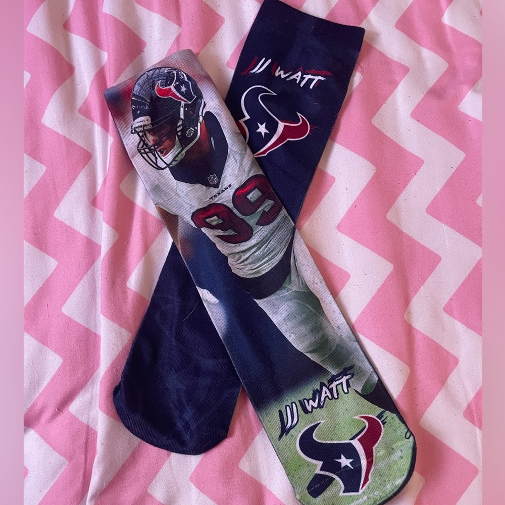 Houston Texans JJ SWATT Football Team Socks - Blue with Photo on front, Unisex